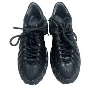 4CCCCEES Black Leather Platform Arko Osta Shoes 35 US 5 Tie Futuristic